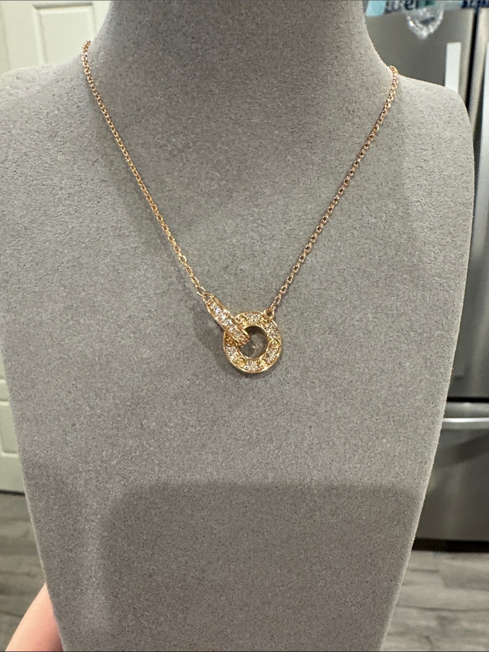 Champagne Gold Tone Double Ring Love Style CZ Convertible Necklace